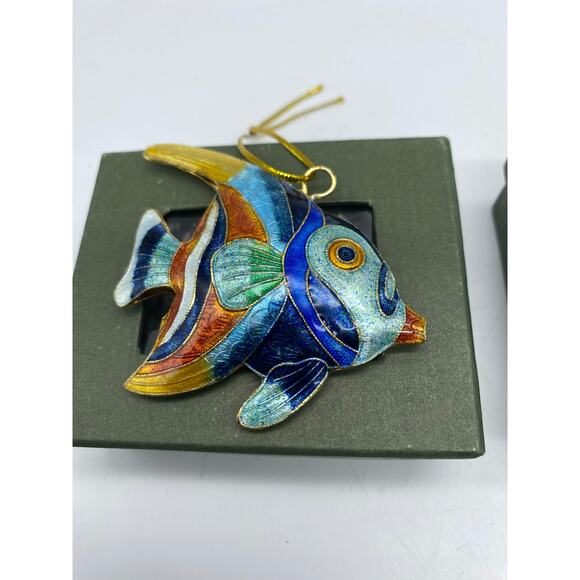Vintage Cloisonne Enameled Tropical Fish Christmas Ornament Sealife  set of 3 - Picture 7 of 9